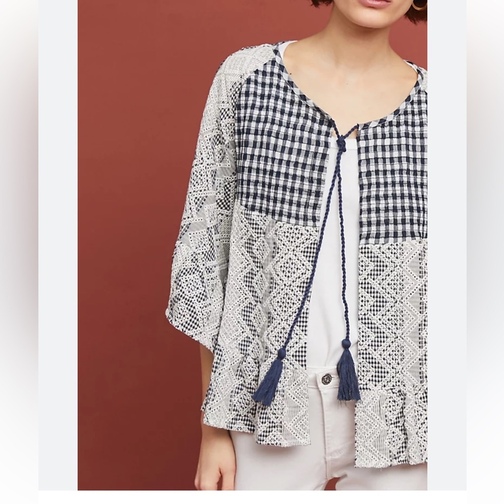 NWT Anthropologie Akemi & Kin gingham eyelet tie kimono